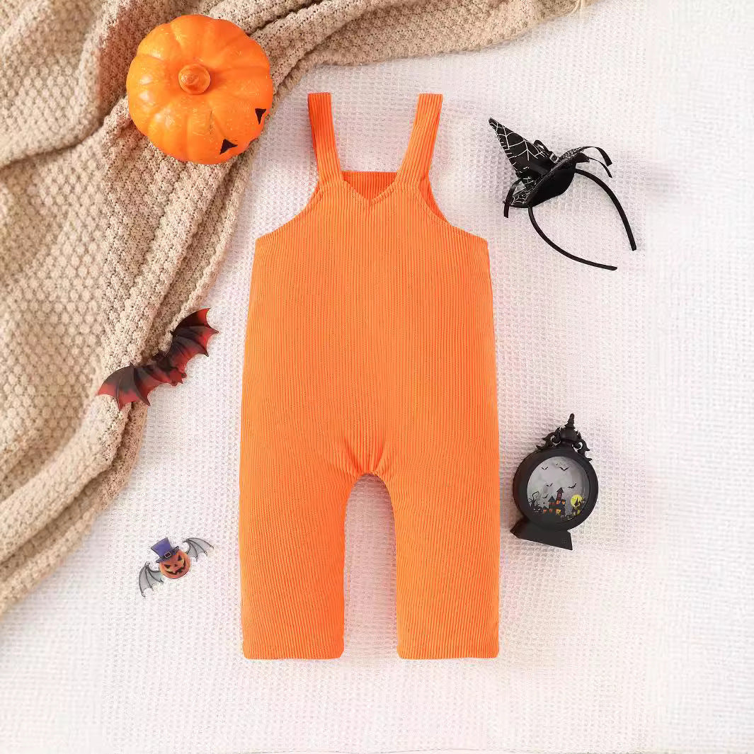 Halloween Baby Pumpkin Grimace Suspender Pants